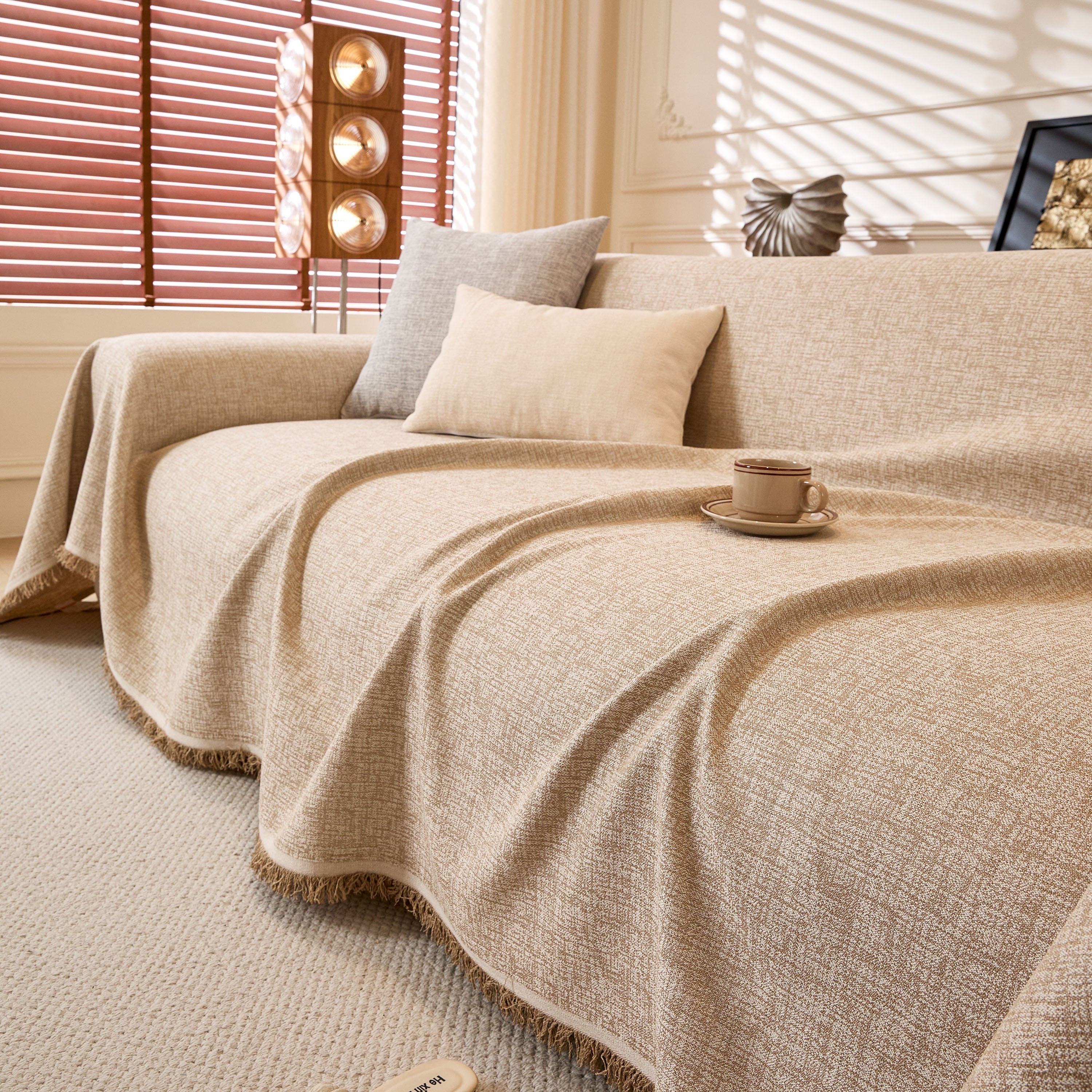 Linen-Look Textured Couch Throw Cover, Breathable Sofa Blanket & Furniture Protector