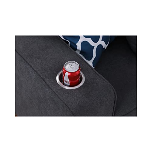 Lilola Home Cooper Stone Gray Woven Fabric Sectional Sofa Chaise with Cupholder