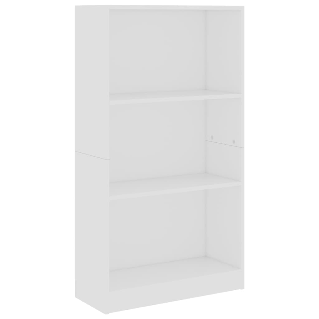 vidaXL Bookshelf, 3-Layer Design Bookcase, Freestanding Display Storage Shelving, Display Shelf for Living Room Bedroom, Modern, White Engineered Wood