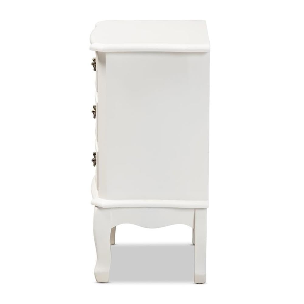 Baxton Studio Gabrielle Traditional French Country Provincial White-Finished 3-Drawer Wood Nightstand