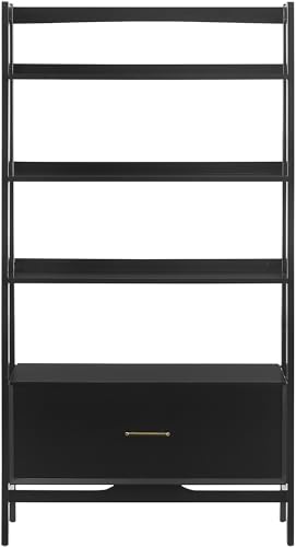 Crosley Furniture Landon Large Bookshelf Etagere, Bookcase Storage with Shelves and File Drawer, Matte Black