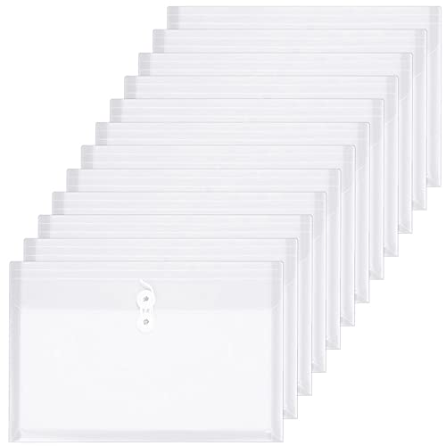 Tieno Plastic Envelopes With String Closure Clear Side Loading Folders Legal Size Paper Office Organizer 12 Packs White