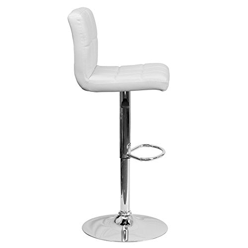 Flash Furniture Contemporary Adjustable-Height Stool: Quilted Vinyl - White Vinyl