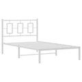 vidaXL White Metal Single Bed Frame with Headboard - Modern Bedroom Furniture, Steel Guest Bed Frame for Superior Support, 81.5x41.3x35.8 in