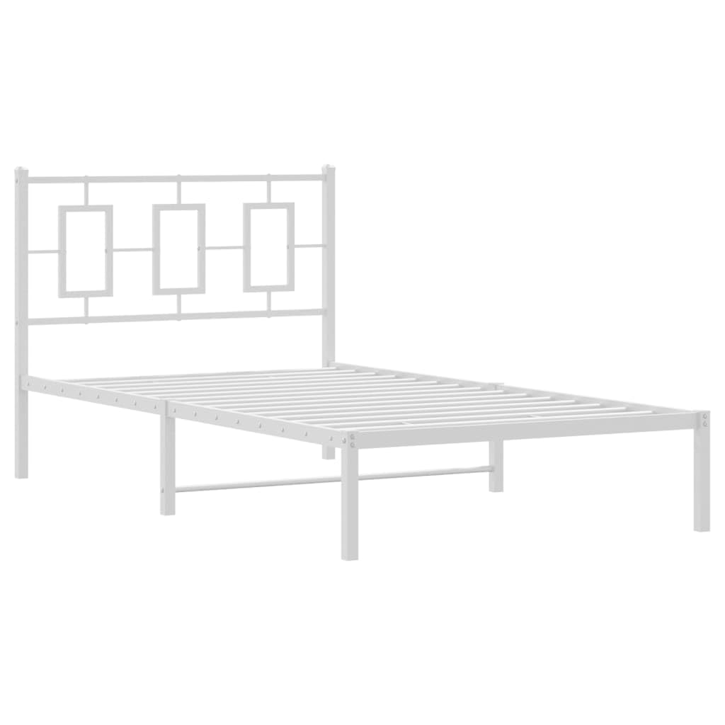 vidaXL White Metal Single Bed Frame with Headboard - Modern Bedroom Furniture, Steel Guest Bed Frame for Superior Support, 81.5x41.3x35.8 in