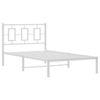 vidaXL White Metal Single Bed Frame with Headboard - Modern Bedroom Furniture, Steel Guest Bed Frame for Superior Support, 81.5x41.3x35.8 in
