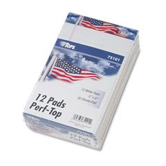 Tops American Pride Writing Pad, Jr. Legal Rule, 5X8, White, 12 50-Sheet Pads/Pack