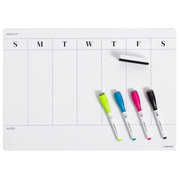 U Brands Magnetic Vinyl Weekly Dry Erase Calendar, Office Supplies, With Eraser And Markers, 12    X 17