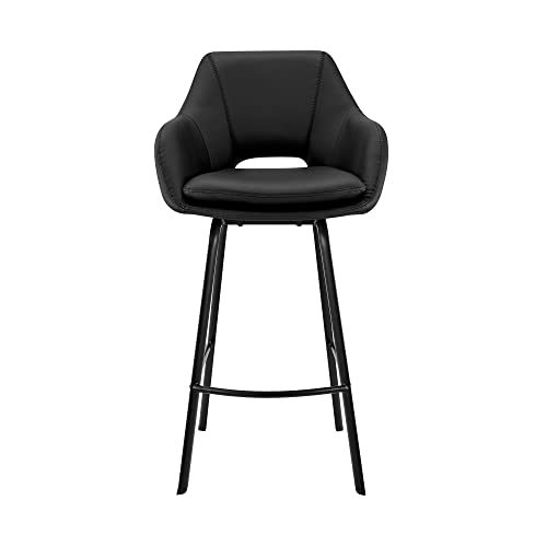 HomeRoots Metal, Faux Leather 26' Black on Black Faux Leather Comfy Swivel Counter Stool