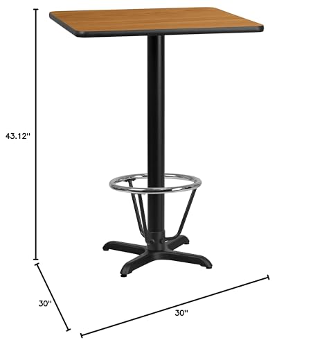 Flash Furniture Stiles 30'' Square Natural Laminate Table Top With 22'' X 22'' Bar Height Table Base And Foot Ring