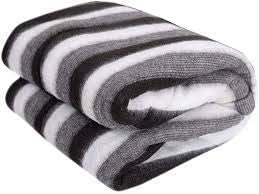 Akin Fleece Single Bed AC Blanket (60X90 Inch, Black and White Stripes)  Pack of 1