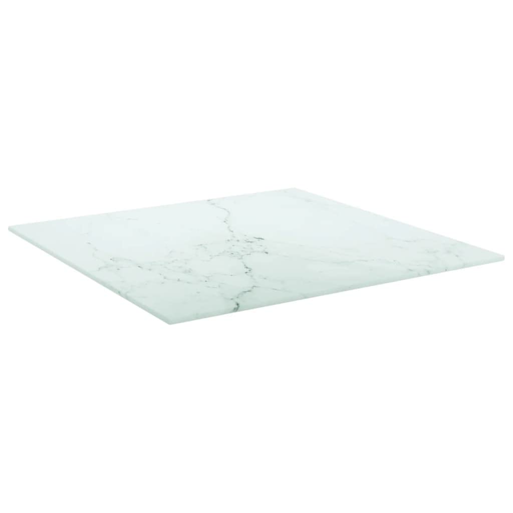 vidaXL White Table Top 50 x 50 cm 6 mm Tempered Glass Marble Look