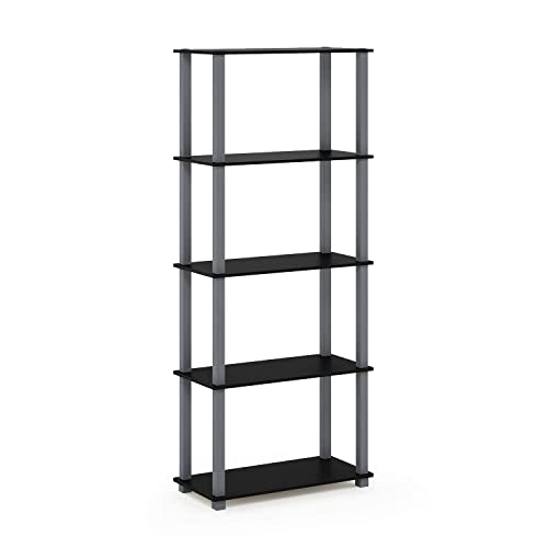 Furinno Turn-N-Tube 5-Tier Multipurpose Shelf / Display Rack / Storage Shelf / Bookshelf, Square Tubes, Black/Grey