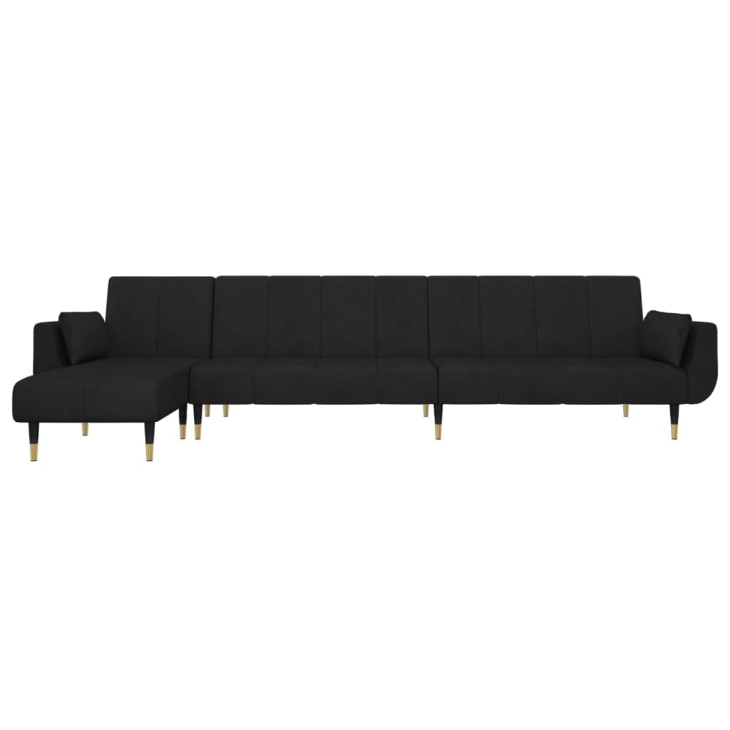 vidaXL L-Shaped Sofa Bed - Black Velvet Couch Bed with Foam Filling, Stable Wooden Frame - 3 Convertible Positions - Living Room/Bedroom Reclining Sofa, Chaise Longue Option