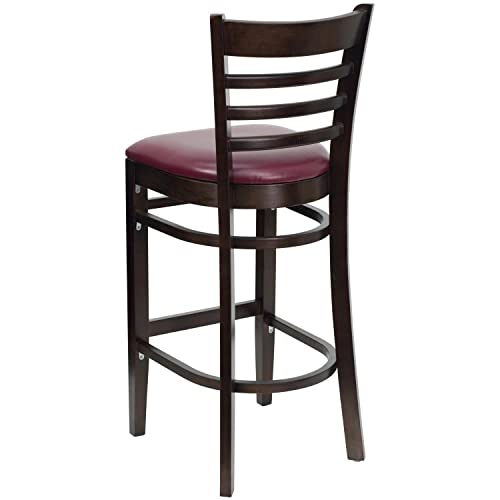 Flash Furniture HERCULES Series Ladder Back Walnut Wood Restaurant Barstool - Burgundy Vinyl Seat