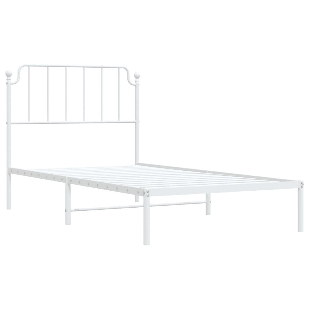 vidaXL White Metal Bed Frame with Headboard and Extra Storage Space - Robust Powder-Coated Steel Construction - Supportive Metal Slats - Suitable for 39.4 x 78.7 Mattress