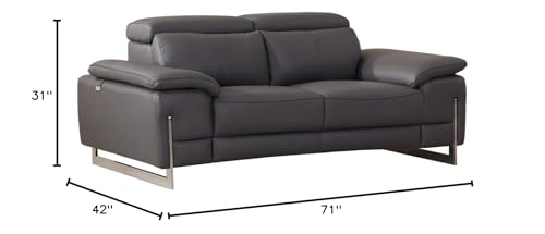 HomeRoots Dark Gray 31&quot; Tasteful Dark Grey Leather Loveseat