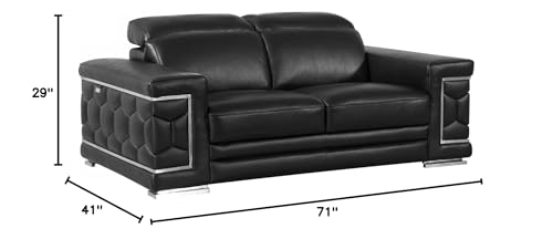 HomeRoots 71&quot; Sturdy Black Leather Loveseat