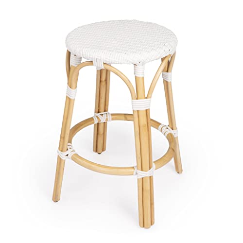 HomeRoots Rattan, Polyurethane Synthetic Rattan White Rattan Counter Stool