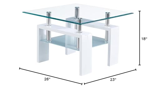 Global Furniture USA Global Furniture Clear/Frosted Occasional End Table with Glossy White Legs