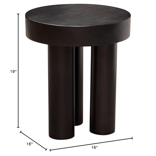 Rune 16 Inch Round End Table with Iron Leg Base in Black