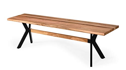 HomeRoots Drift Oak, Black WOD, Metal Modern Solid Drift Oak Bench with Black Powder Coated Metal Legs