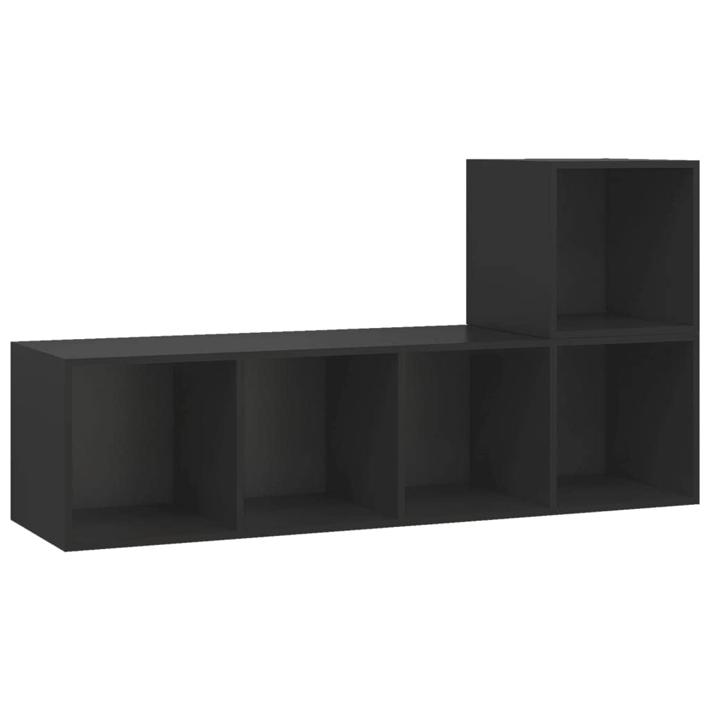 vidaXL TV Cabinet Set 2 Piece Wall Mounted Hanging Stand Unit Stereo Storage HiFi Plasma Living Room Furniture Black Engineered Wood
