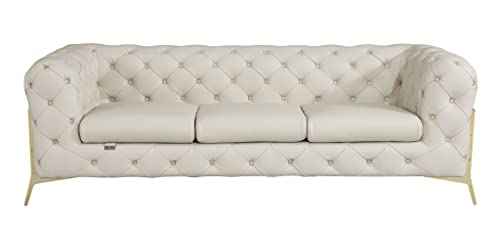 HomeRoots 93&quot; Beige Genuine Button Tufted Leather Standard Sofa