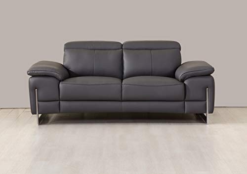 HomeRoots Dark Gray 31" Tasteful Dark Grey Leather Loveseat
