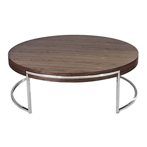 Pangea Home Riso Modern Wood Veneer & High Polished Steel Coffee Table In Walnut