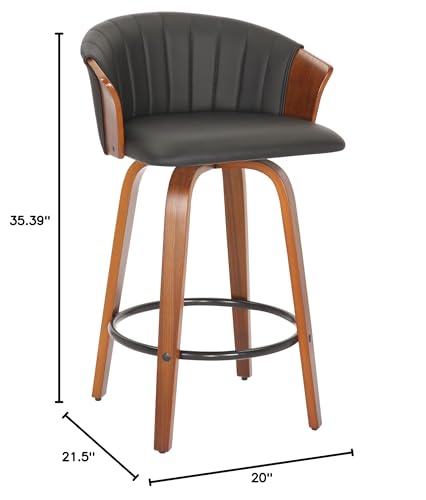 Neos Modern Furniture 26'' H Black PU Stool with Wood Leg, Set of 2