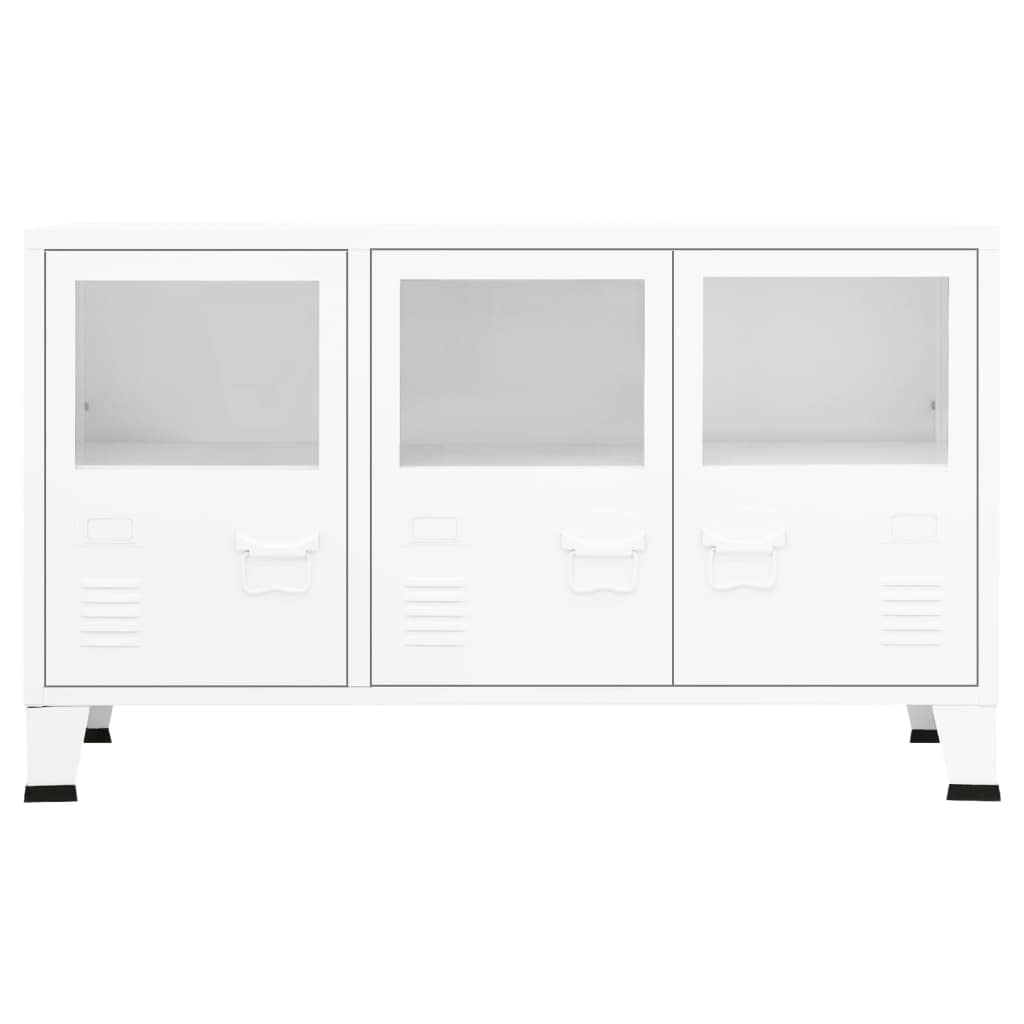 vidaXL Industrial Metal Sideboard in White, Stylish Storage Cabinet with Glass Doors, Perfect for Home Decor, Highly Durable and Easy to Clean