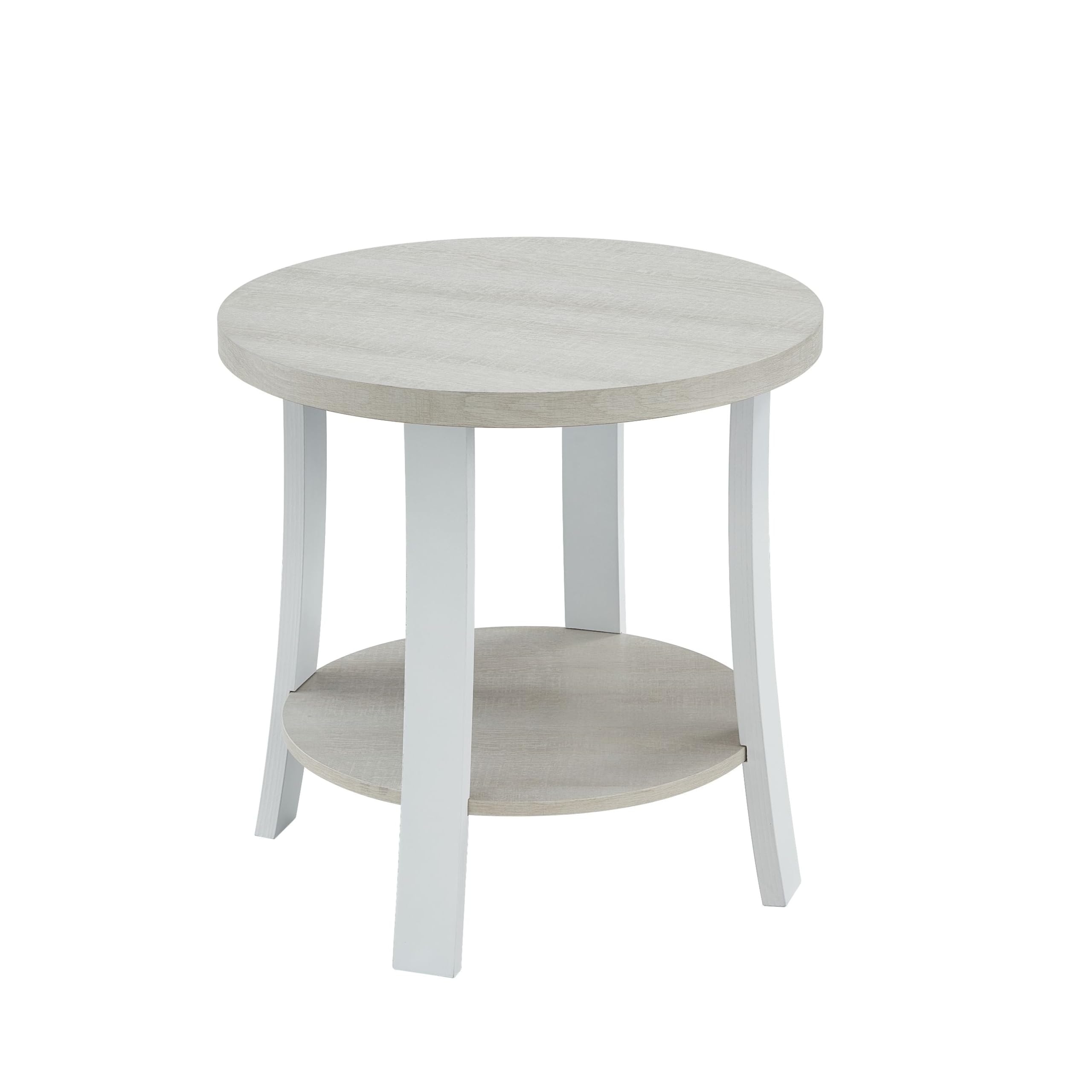 Anze Contemporary Round Wood Shelf End Table In White Finish