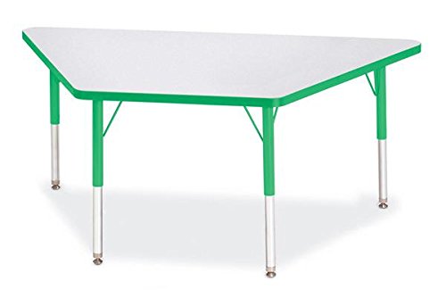 Jonti-Craft Berries 6443JCE119 Trapezoid Activity Tables, E-Height (15&quot;-24&quot; Adjustable Height), 30&quot; x 60&quot;, Gray/Green/Gray