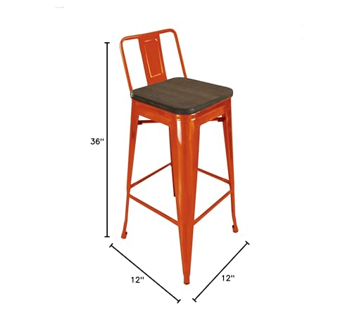 Neos Modern Furniture Set of 4 Orange Stainless Steel Kitchen Bar Stool with Backrest, Wood Seat, and Rubber Capped Feet