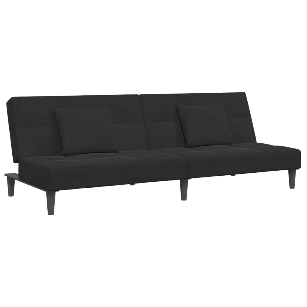 vidaXL 2-Seater Sofa Bed with Footstool Black Velvet - Convertible Sleeper Couch for Living Room/Office
