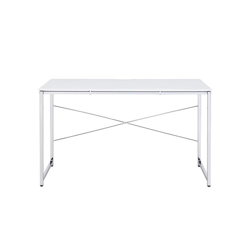 Acme Tennos Vanity Desk with Metal Frame in White and Chrome Finish