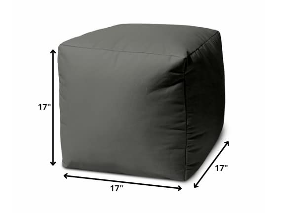 HomeRoots Grey Vinyl-Backed Canvas 17 Cool Dark Gray Solid Color Indoor Outdoor Pouf Ottoman