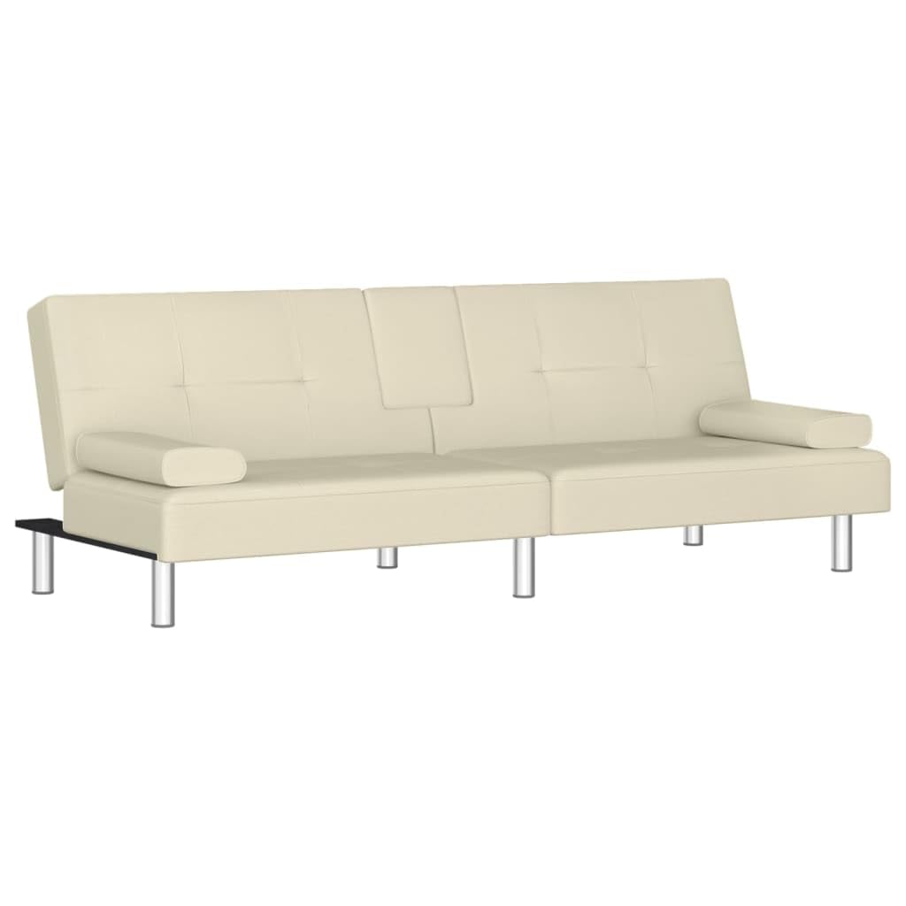 Revera Cream Faux Leather Sofa Bed with Cup Holder