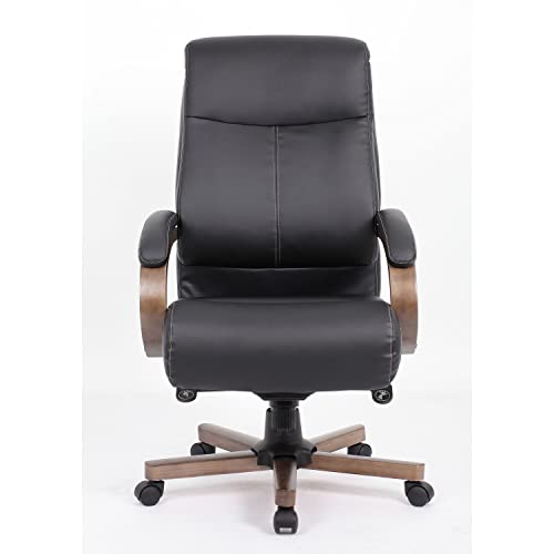 Lorell Wood Base Leather High-Back Executive Chair