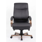 Lorell Wood Base Leather High-Back Executive Chair