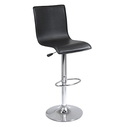 Ergode Wood High Back Airlift Swivel Stool: Black Faux Leather, 360° Swivel, Adjustable Height, Footrest. Durable, Easy Assembly. 16.7 lbs
