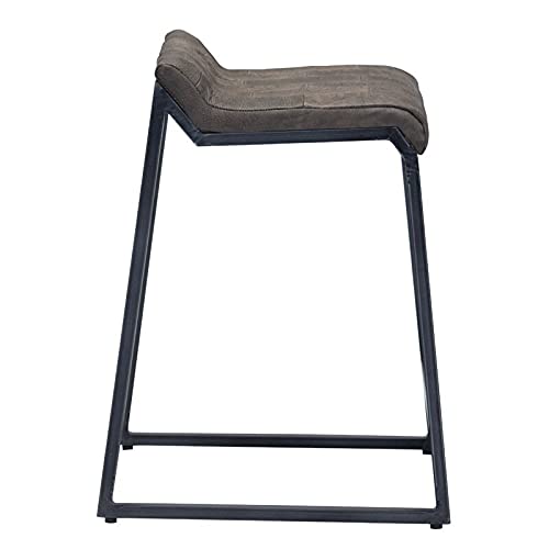 HomeRoots Bourbon Brown Seat/Dark Gray Metal Base Genuine Buffalo Leather Upholstery seat/Metal ba Brown Leather and Dark Grey Counter Stool