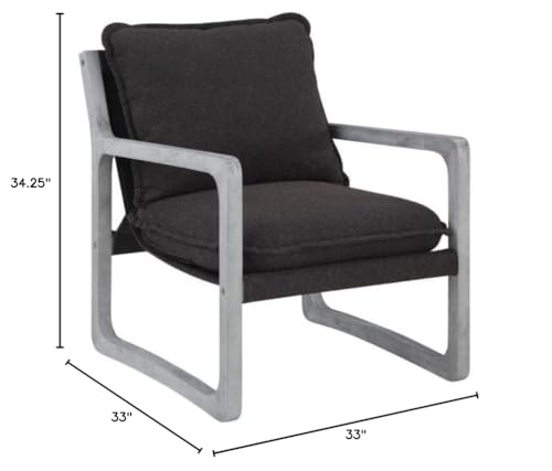 Steve Silver Furniture Kai Upholstered Accent Chair, w/ Rustic Sling Style Frame, Comfortable Cushions, and Kiln-Dried Wood, Living Room, Bedroom, Reading Arm Chair, 33"D x 33"W x 34.25"H, Black, Gray