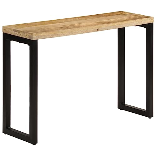 vidaXL Solid Mango Wood and Steel Console Table - Versatile, Easy Assembly, Unique Wood Grains, Ideal for Office and Dining Use