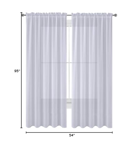 Decotex 2 Piece Solid Elegant Sheer Curtains Fully Stitched Panels Window Treatment Drape (54'' X 95'', White)