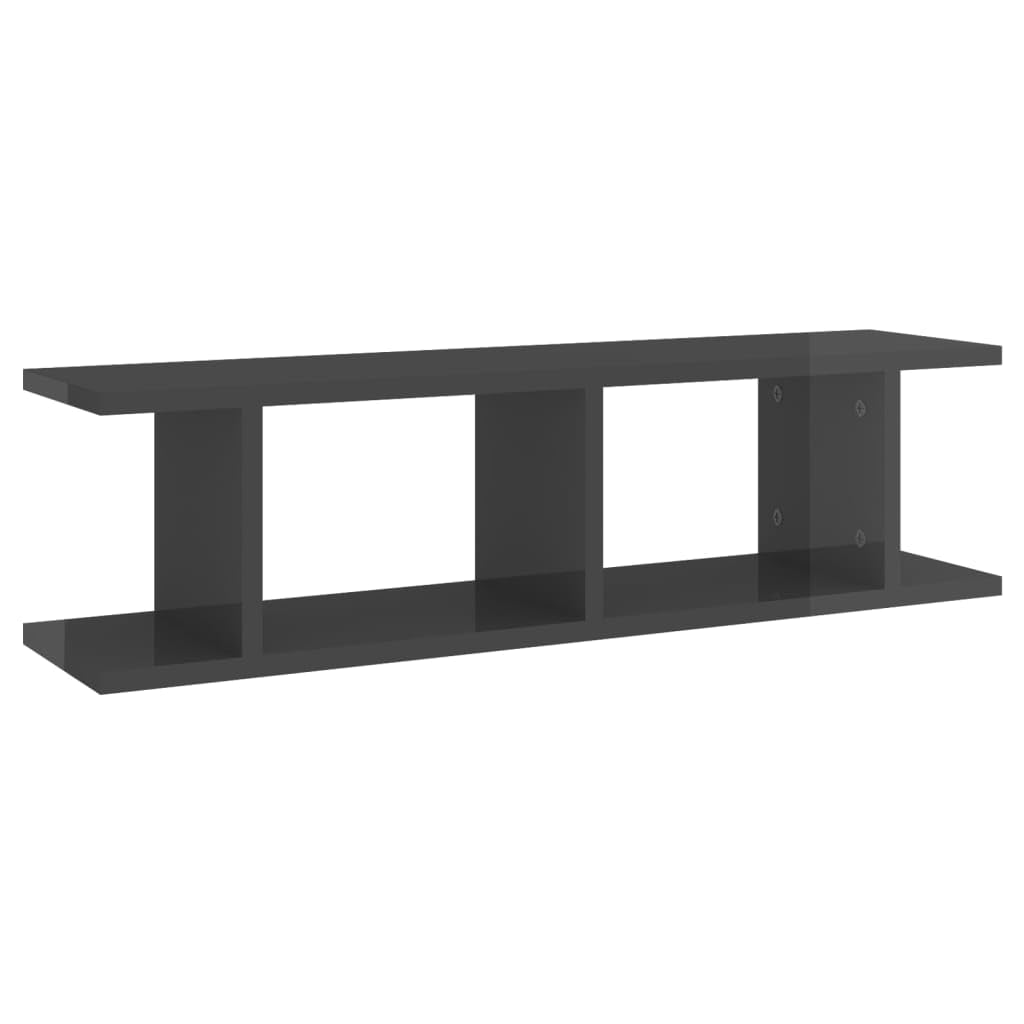 vidaXL Wall Shelves 2 pcs High Gloss Gray 29.5&quot;x7.1&quot;x7.9&quot; Engineered Wood