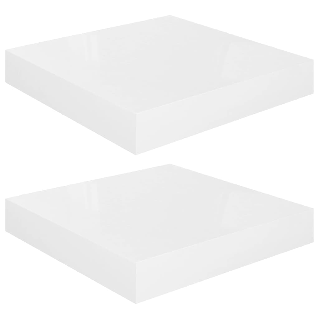 vidaXL High Gloss White Floating Wall Shelves 2 pcs - 9.1&quot;x9.3&quot;x1.5&quot; - Modern Decorative Invisible Mounted Honeycomb MDF Storage Shelves for Book Display, Home Decoration, Easy Assembly