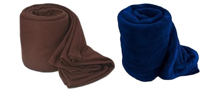 Wavva Plain Fleece 2 Single Bed BlanketsBrown and Blue (Set of 2)
