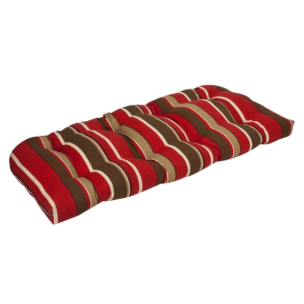 Pillow Perfect Stripe Indoor/Outdoor Sofa Setee Swing Cushion, Tufted, Weather, And Fade Resistant, 19' X 44', Brown/Red Monse